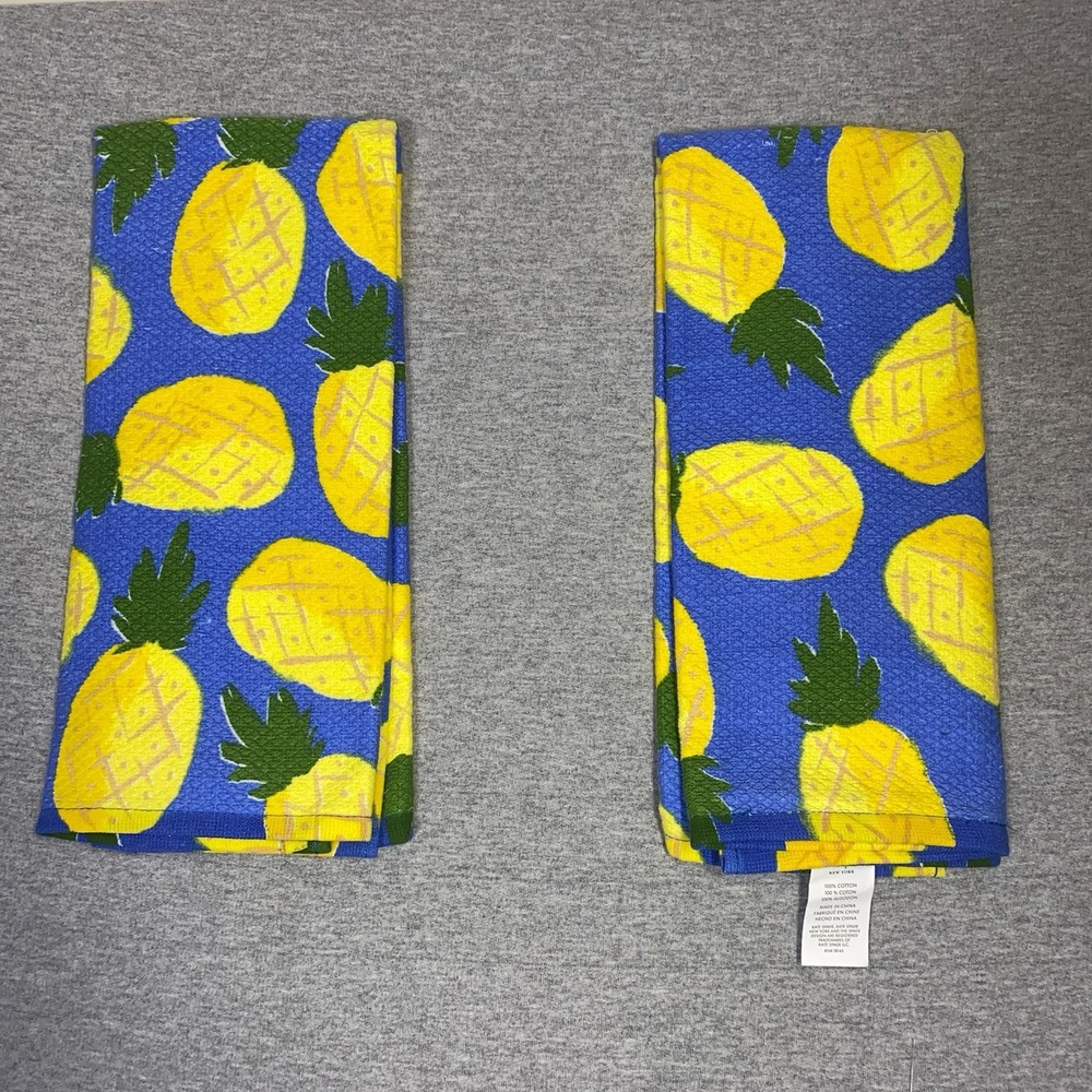Kate Spade New York Blue Kitchen Towels Pineapples Tropical Summer Set Of 2